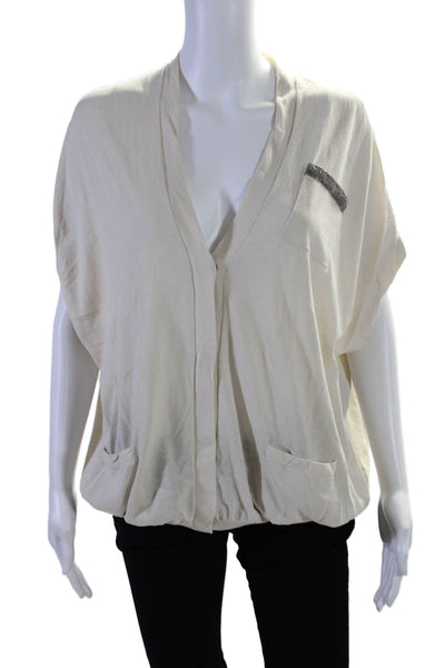 Brunello Cucinelli Womens V-Necked button Gem Sleeveless Cardigan Cream Size L