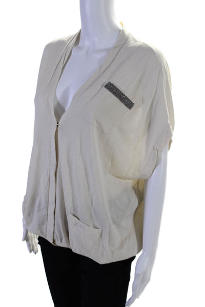 Brunello Cucinelli Womens V-Necked button Gem Sleeveless Cardigan Cream Size L