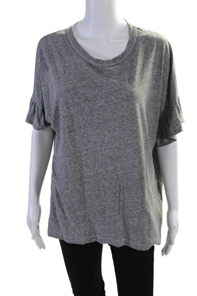 The Great Round Neck Short Ruffled Sleeve Hem Blouse Basic Top Gray Size 3