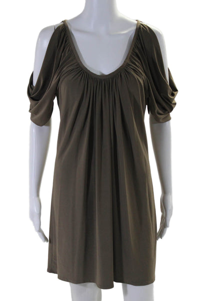 Boston Proper Womens Scoop Neck Cold Shoulder Short Sleeve Dress Brown Size S