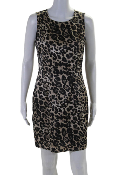 Vince Camuto Womens Leopard Print Sleeveless Sheath Dress Beige Size 6