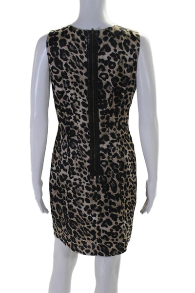 Vince Camuto Womens Leopard Print Sleeveless Sheath Dress Beige Size 6