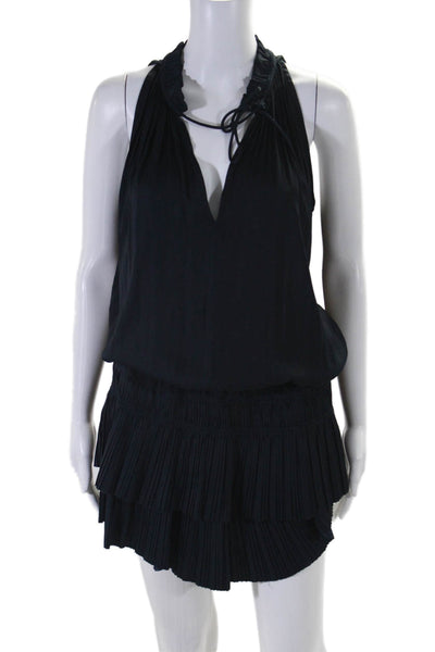 Current Air Womens V Neck Sleeveless Pleated Blouson Dress Blue Size M