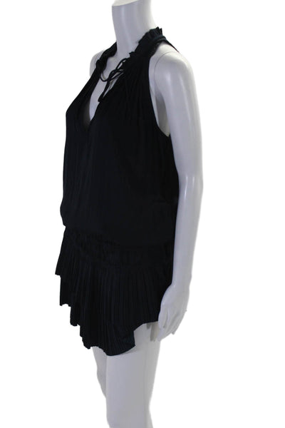 Current Air Womens V Neck Sleeveless Pleated Blouson Dress Blue Size M