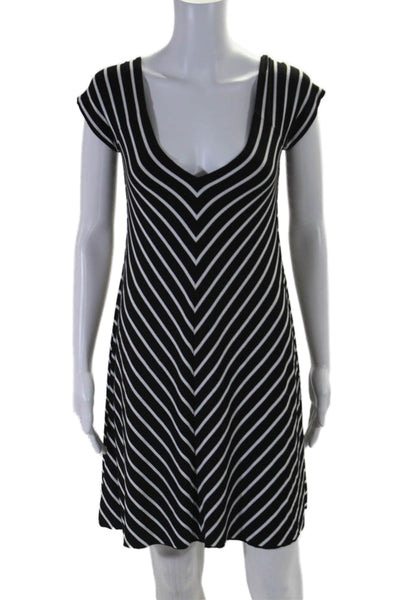 Bailey 44 Womens V Neck Striped Short Sleeve A Line Dress Black White Size M