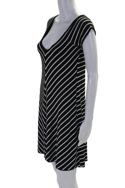 Bailey 44 Womens V Neck Striped Short Sleeve A Line Dress Black White Size M