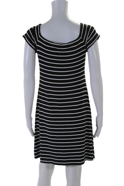 Bailey 44 Womens V Neck Striped Short Sleeve A Line Dress Black White Size M