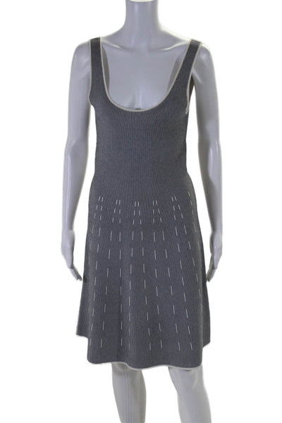 Theory Womens Scoop Neck Sleeveless Striped A Line Dress Black White Size S