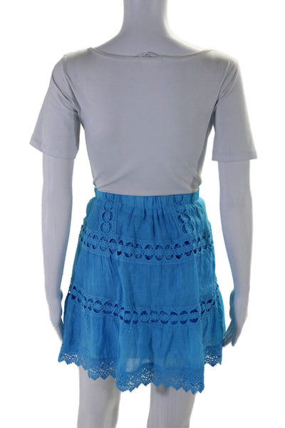 Elan Womens Elastic Waist Embroidered A Line Skirt Blue Size M