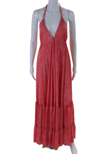 HAC Womens Spaghetti Strap Spotted V Neck Long Dress Pink Size Medium