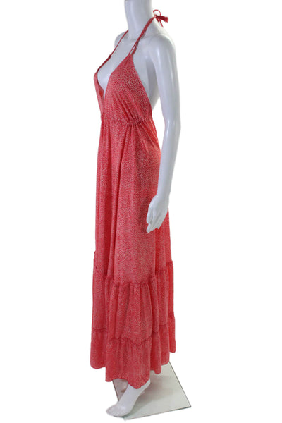 HAC Womens Spaghetti Strap Spotted V Neck Long Dress Pink Size Medium