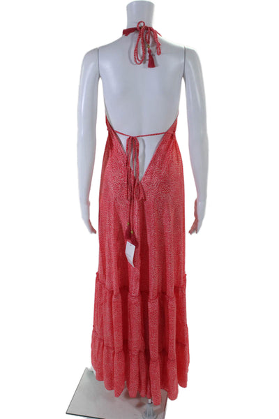 HAC Womens Spaghetti Strap Spotted V Neck Long Dress Pink Size Medium