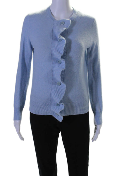 Neiman Marcus Womens Cashmere Ruffled Cardigan Sweater Sky Blue Size Small