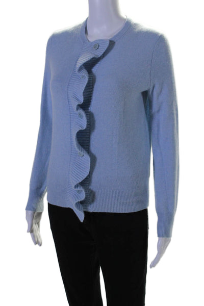 Neiman Marcus Womens Cashmere Ruffled Cardigan Sweater Sky Blue Size Small