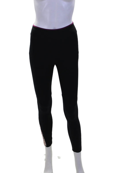 Sapopa Women's Midrise Lace Trim Full Length Casual Leggings Black Size S