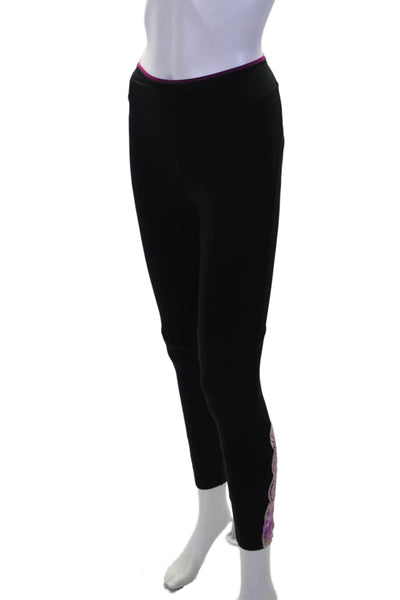 Sapopa Women's Midrise Lace Trim Full Length Casual Leggings Black Size S