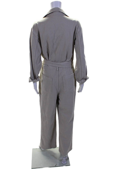 Current Air Women's Long Sleeves Belted Straight Leg Jumpsuit Beige Size M