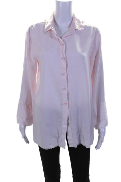 Bella Dahl Womens Long Sleeves Collared Button Down Fringe Hem Shirt Pink Size S