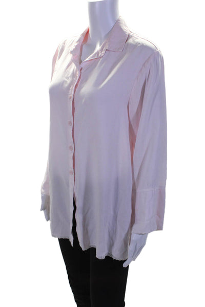 Bella Dahl Womens Long Sleeves Collared Button Down Fringe Hem Shirt Pink Size S