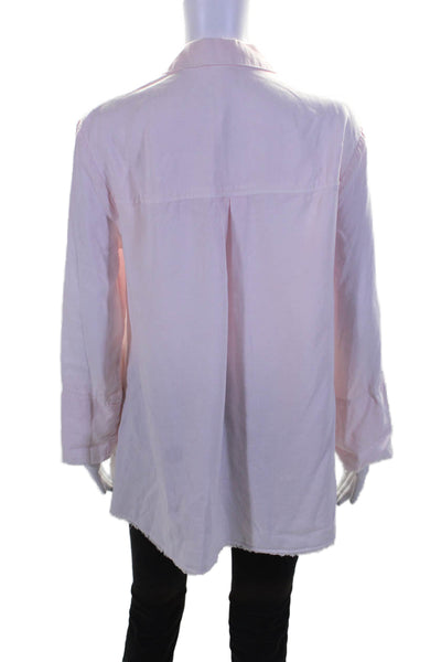 Bella Dahl Womens Long Sleeves Collared Button Down Fringe Hem Shirt Pink Size S