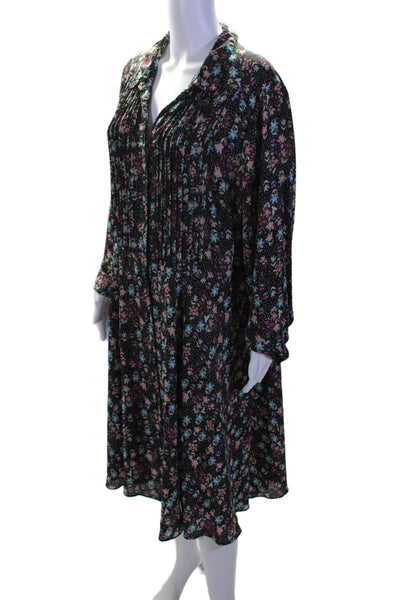 Nanette Lepore Womens Floral Print Long Sleeve Midi Shirt Dress Black Size 16W