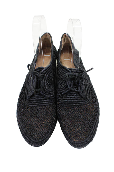 Robert Clergerie Womens Raffia Woven Low Wedge Platform Lisa Derbys Black Size 9