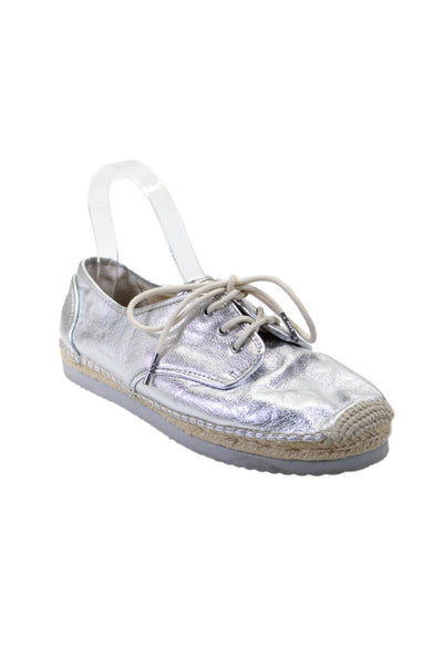 Michael Michael Kors Womens Metallic Leather Derby Espadrilles Silver Size 9.5US