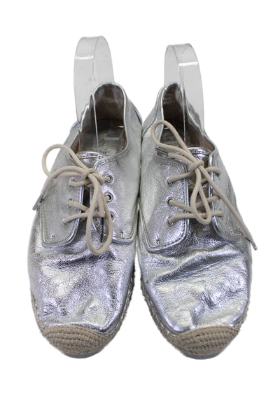 Michael Michael Kors Womens Metallic Leather Derby Espadrilles Silver Size 9.5US