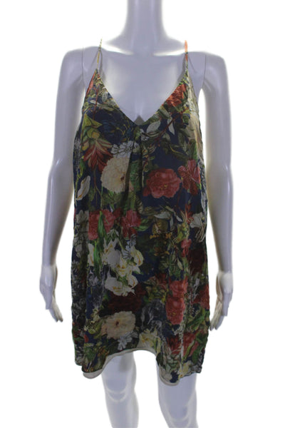 Alice + Olivia Womens Silk Blue Floral V-neck Sleeveless Lined Mini Dress Size L