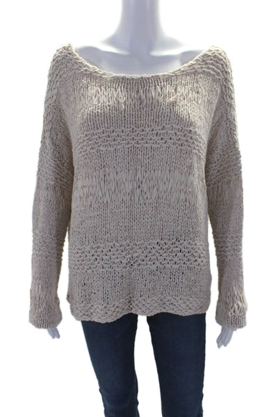 Donna Karan Womens Scoop Neck Oversized Open Knit Sweater White Size Medium