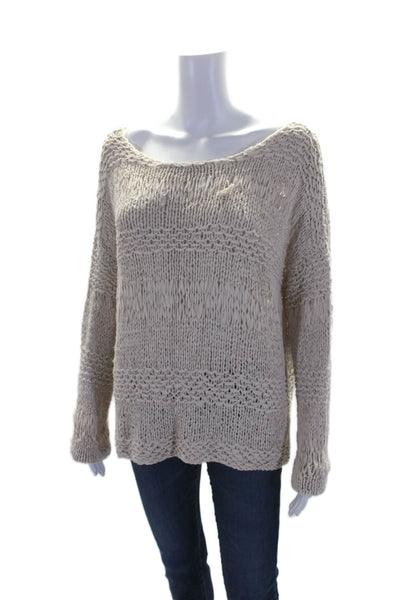 Donna Karan Womens Scoop Neck Oversized Open Knit Sweater White Size Medium