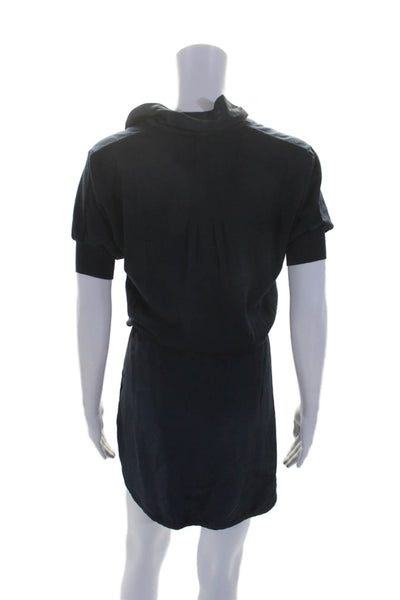 Rivamonti Womens Short Sleeve Satin Trim Scoop Neck Shift Dress Navy Blue Size 6