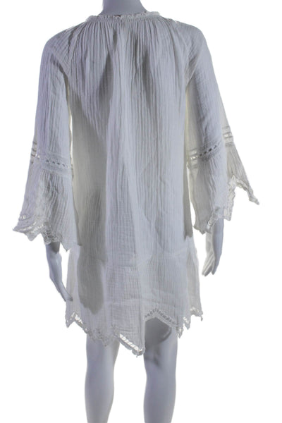 Anjuna Womens Long Sleeve Flare V Neck Dress Linen White Size Medium