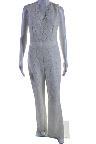 Rachel Zoe Womens Sleeveless Flared Jumpsuit Lace White Size Medium