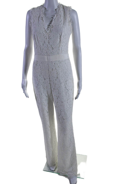 Rachel Zoe Womens Sleeveless Flared Jumpsuit Lace White Size Medium