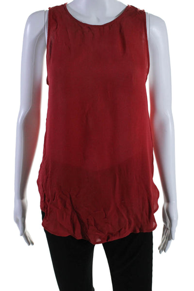 Haute Hippie Women's Sleeveless Cut-Out Round Neck Silk Blouse Red Size M