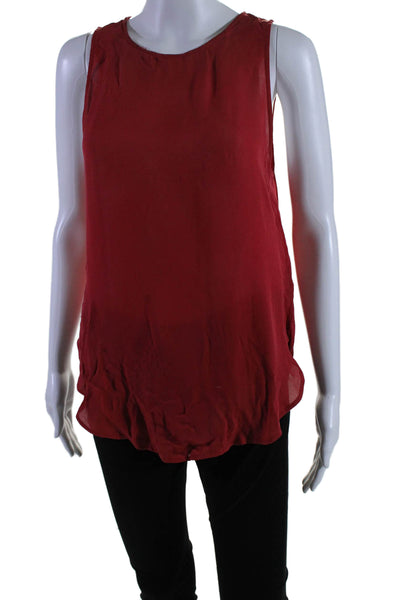 Haute Hippie Women's Sleeveless Cut-Out Round Neck Silk Blouse Red Size M