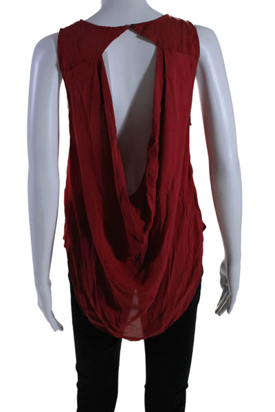 Haute Hippie Women's Sleeveless Cut-Out Round Neck Silk Blouse Red Size M