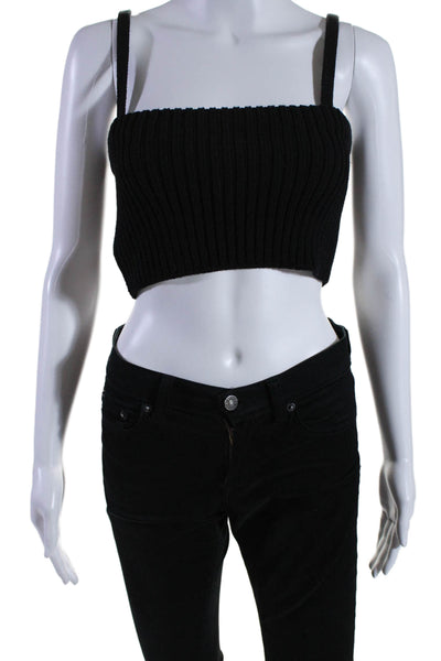 Prada Womens Black Wool Ribbed Knit Square Neck Sleeveless Crop Top Size 38