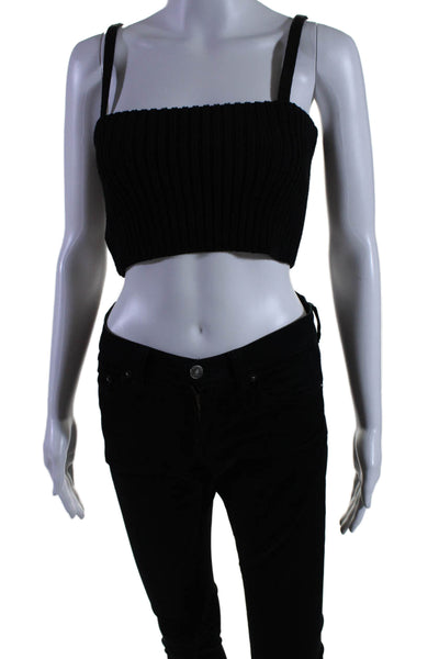 Prada Womens Black Wool Ribbed Knit Square Neck Sleeveless Crop Top Size 38