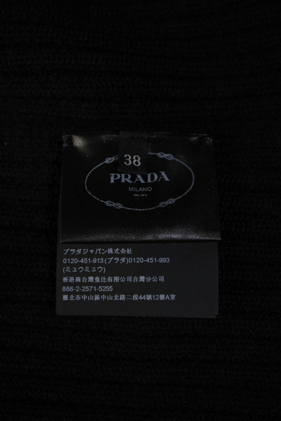 Prada Womens Black Wool Ribbed Knit Square Neck Sleeveless Crop Top Size 38