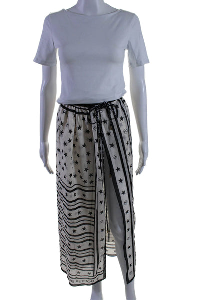 Louis Vuitton Womens White Star Print Tie High Slit Swim Cover Up Skirt Size OS