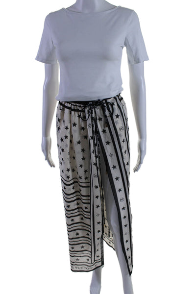 Louis Vuitton Womens White Star Print Tie High Slit Swim Cover Up Skirt Size OS