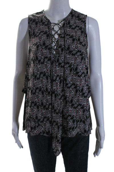 10 Crosby Derek Lam Womens Silk Floral Print Sleeveless Tank Top Black Red Size