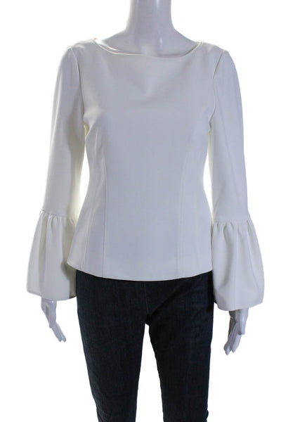 Tibi Womens Long Bell Sleeves Zipper Back Blouse Snow White Size 6