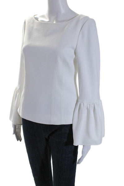 Tibi Womens Long Bell Sleeves Zipper Back Blouse Snow White Size 6