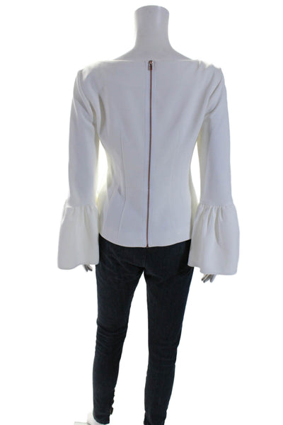 Tibi Womens Long Bell Sleeves Zipper Back Blouse Snow White Size 6