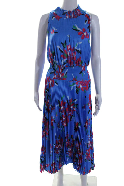 A.L.C. Womens Printed Accordion Pleat Sleeveless A Line Dress Blue Size 8