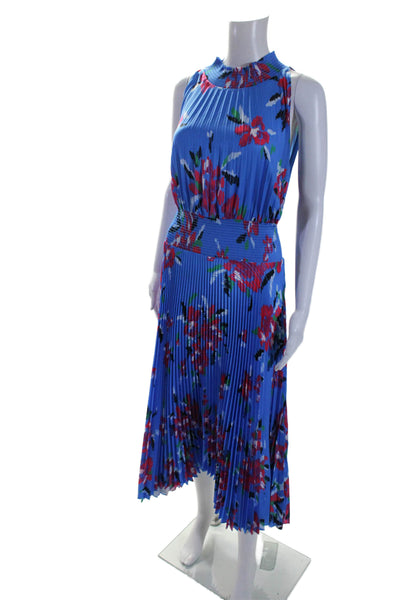 A.L.C. Womens Printed Accordion Pleat Sleeveless A Line Dress Blue Size 8