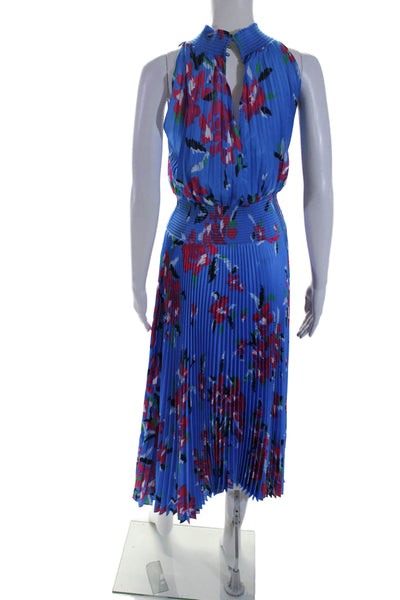 A.L.C. Womens Printed Accordion Pleat Sleeveless A Line Dress Blue Size 8